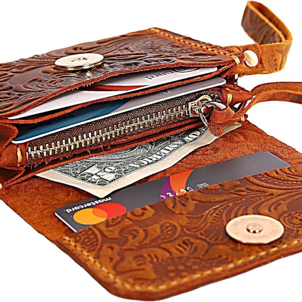 Leather Wallets For Women Small Credit Card Holder Zipper Coin Pouch